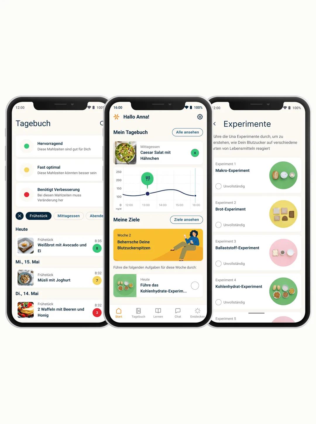 Una Health drei Screenshots