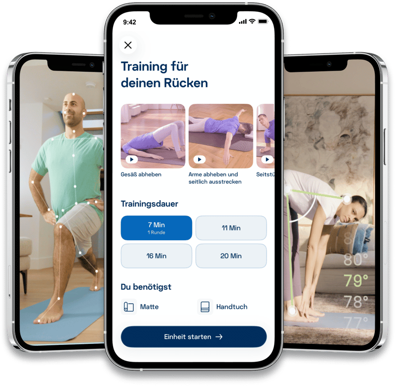 Kaia Rückenschmerzen App-Screenshots: Training für den Rücken mit Bewegungscoach