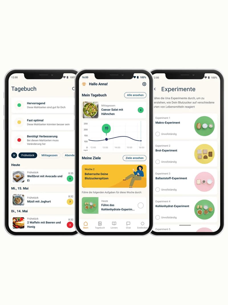 Una Health drei Screenshots